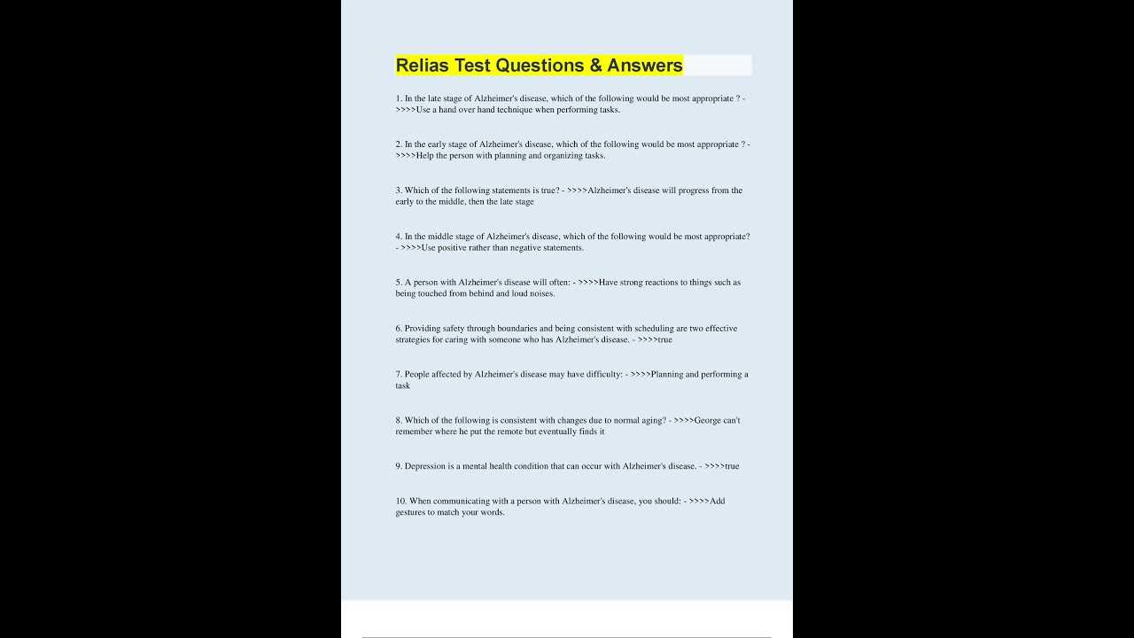 answer key relias exam answers