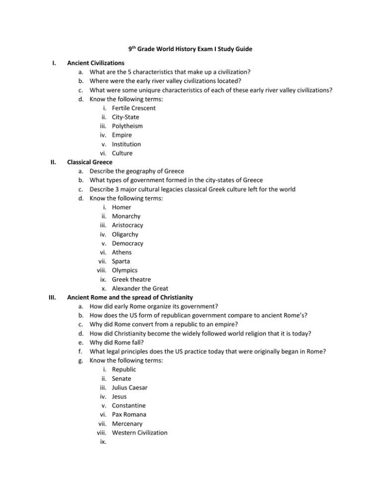 9th grade world history final exam