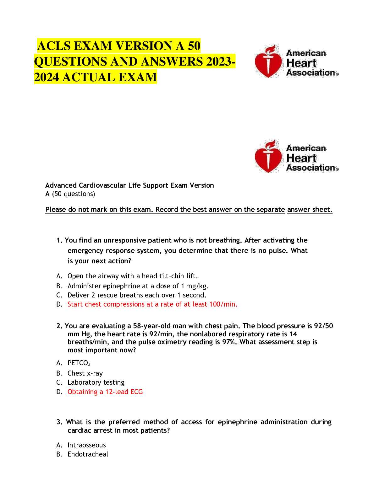 acls post exam answers