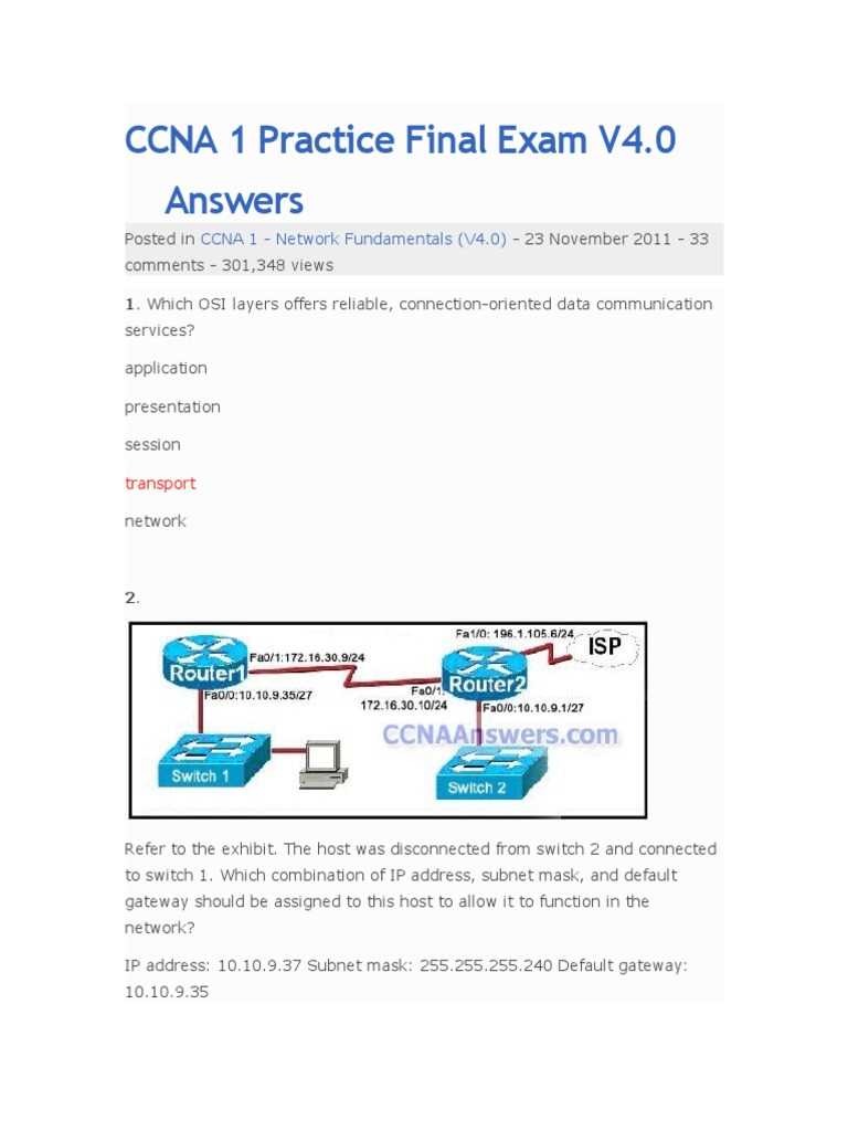 cisco ccna 1 final exam answers