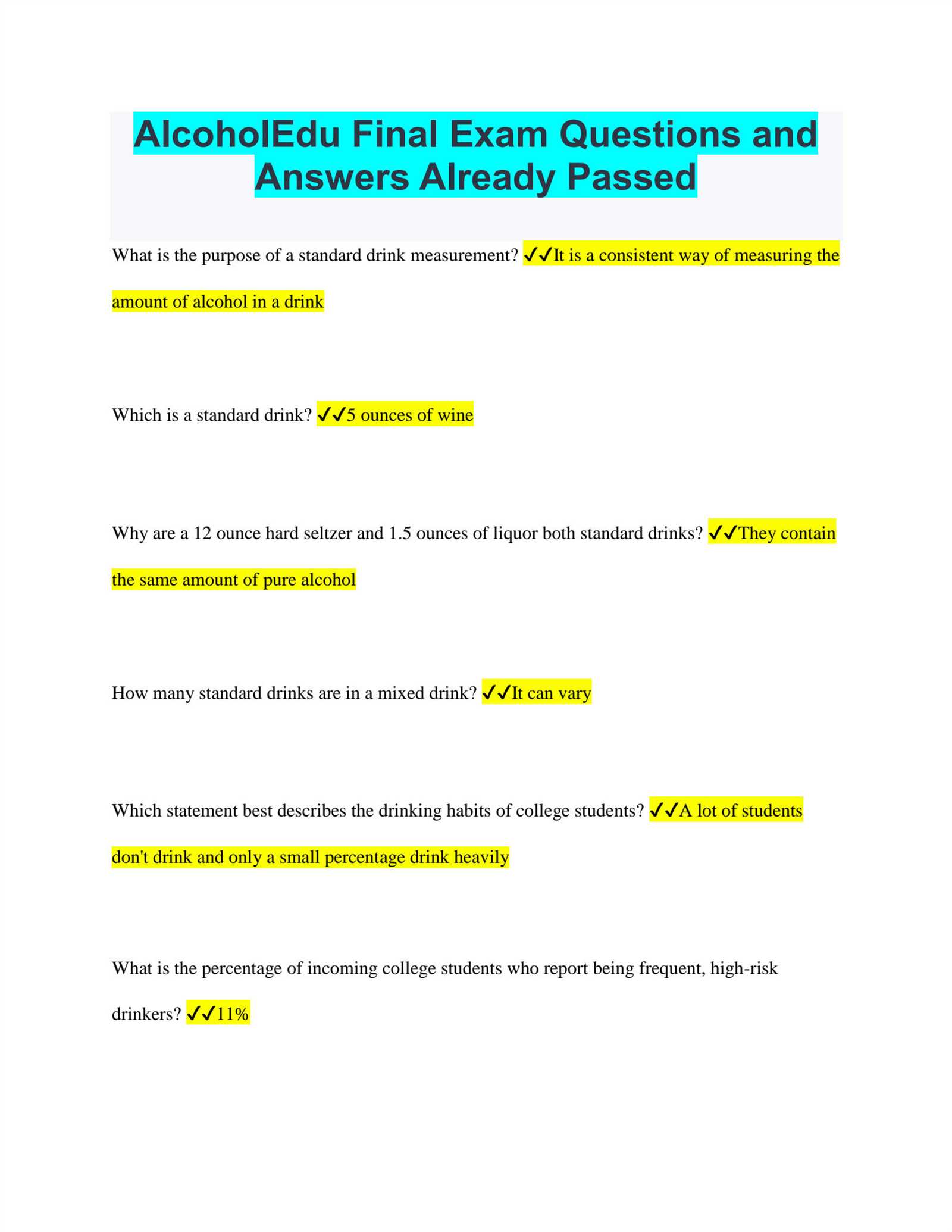 serving alcohol final exam answers