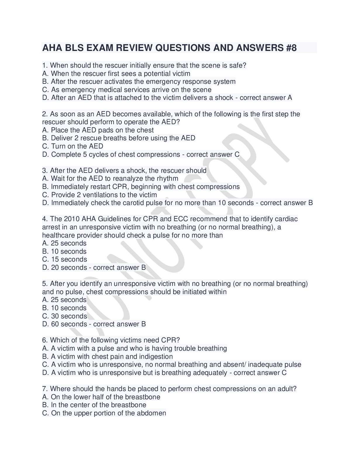 american heart association bls test answers