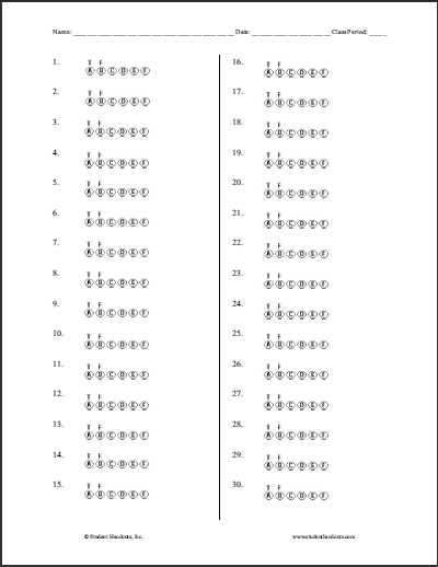 100 multiple choice answer sheet