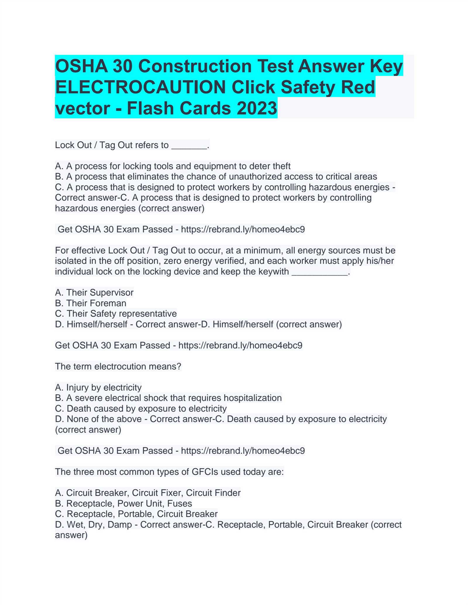 click safety osha 30 final exam answers