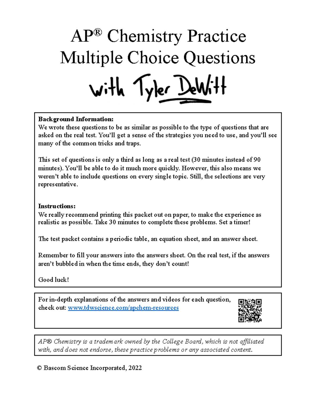 ap chemistry midterm practice test with answers