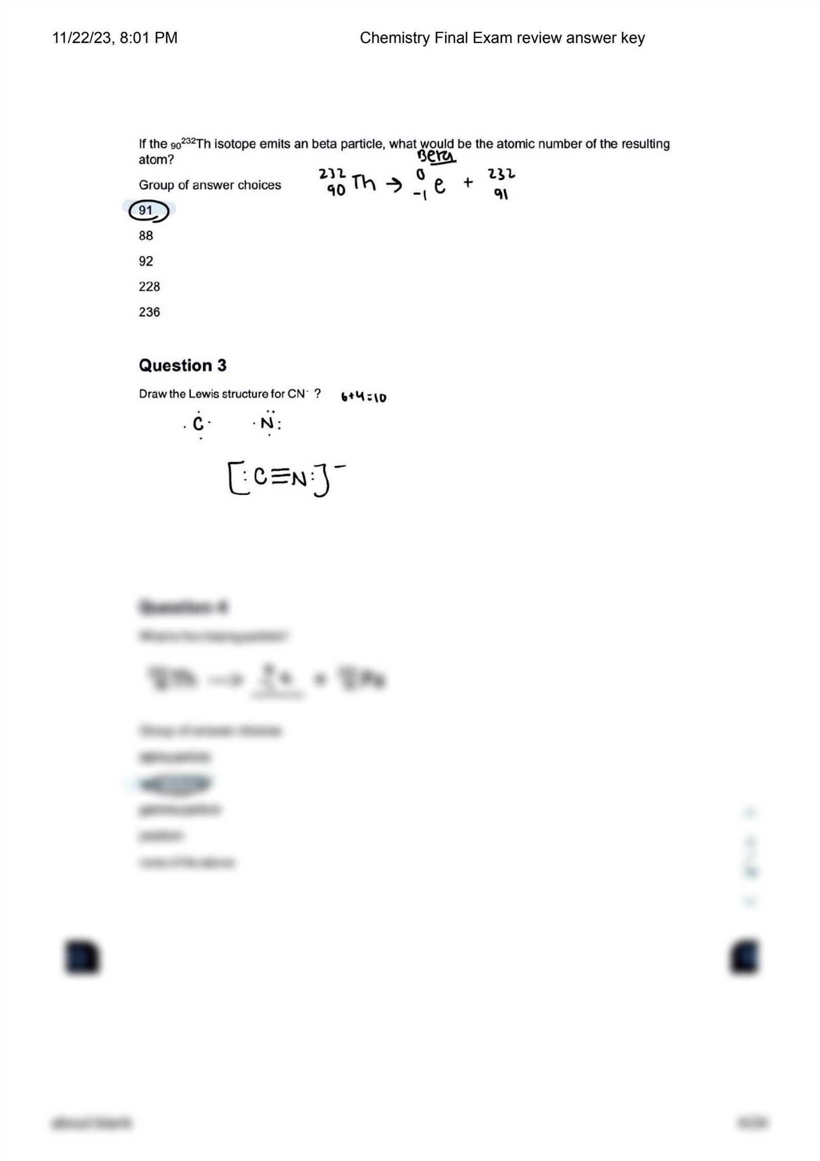 2025 chemistry exam answer key