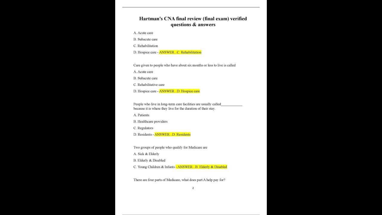 cna final exam answers