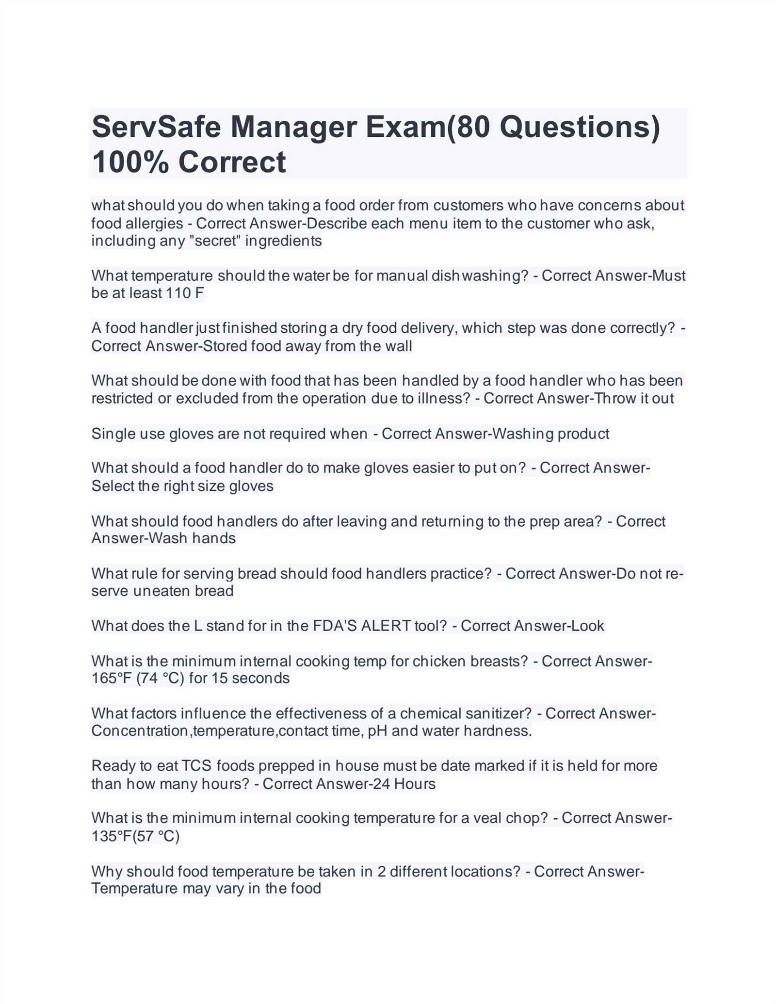 safe serve manager exam answers