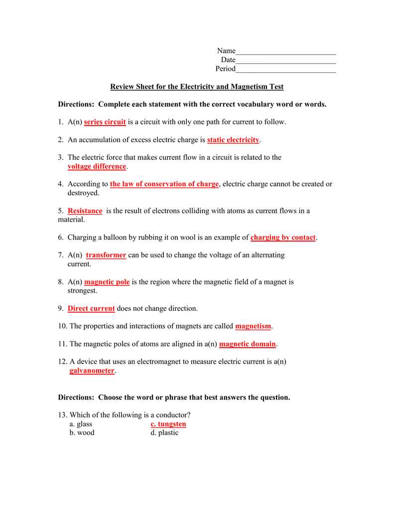 magnetism exam questions and answers