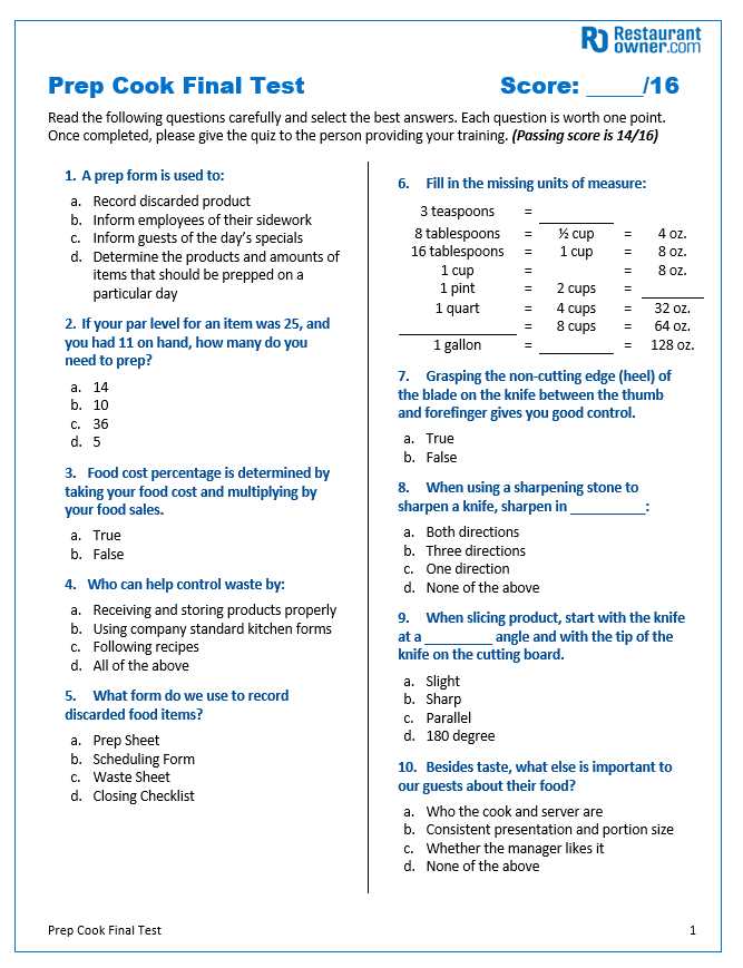 intro to culinary arts final exam answers