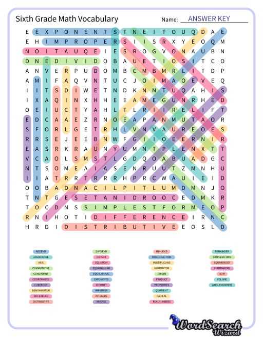 maths word search 6 answers