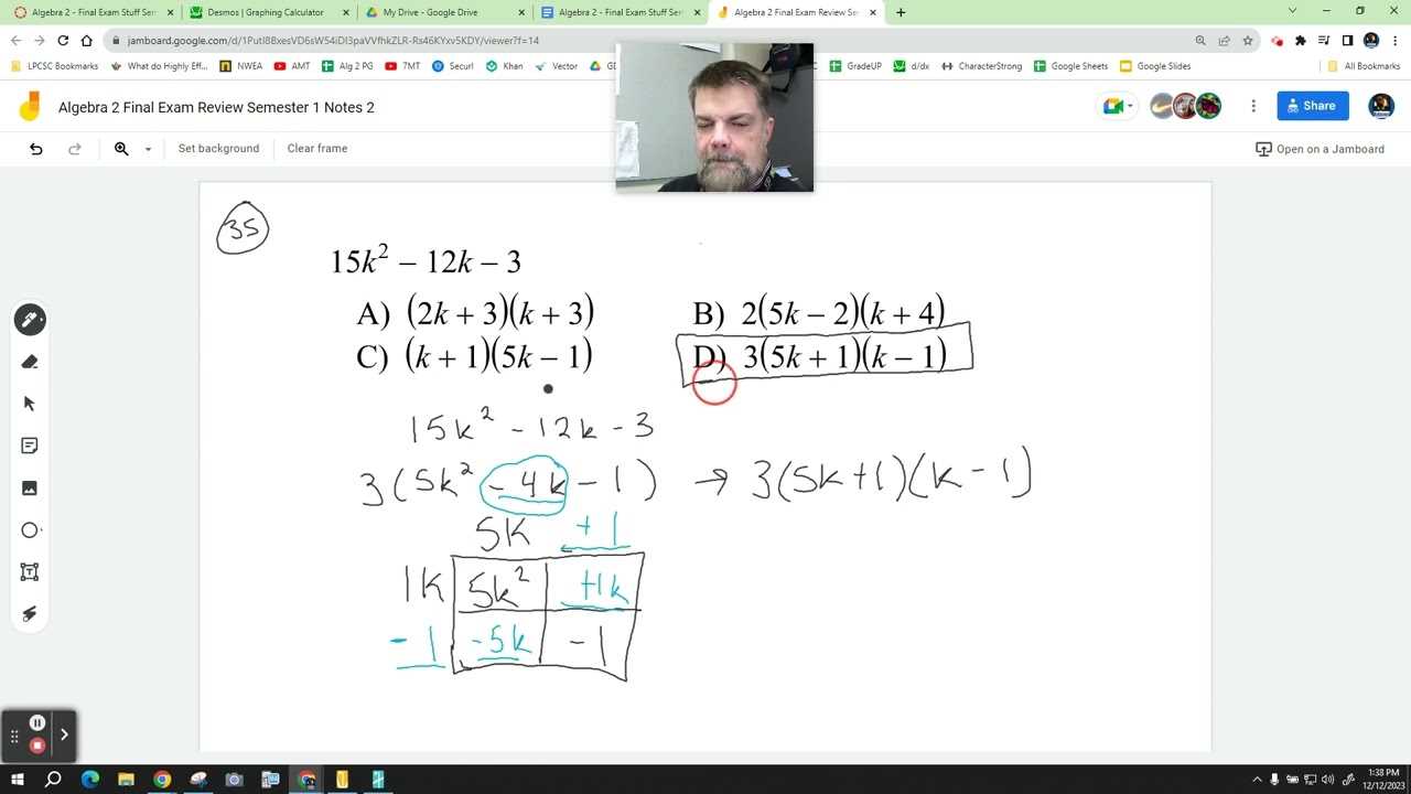 algebra 2 semester exam review answers