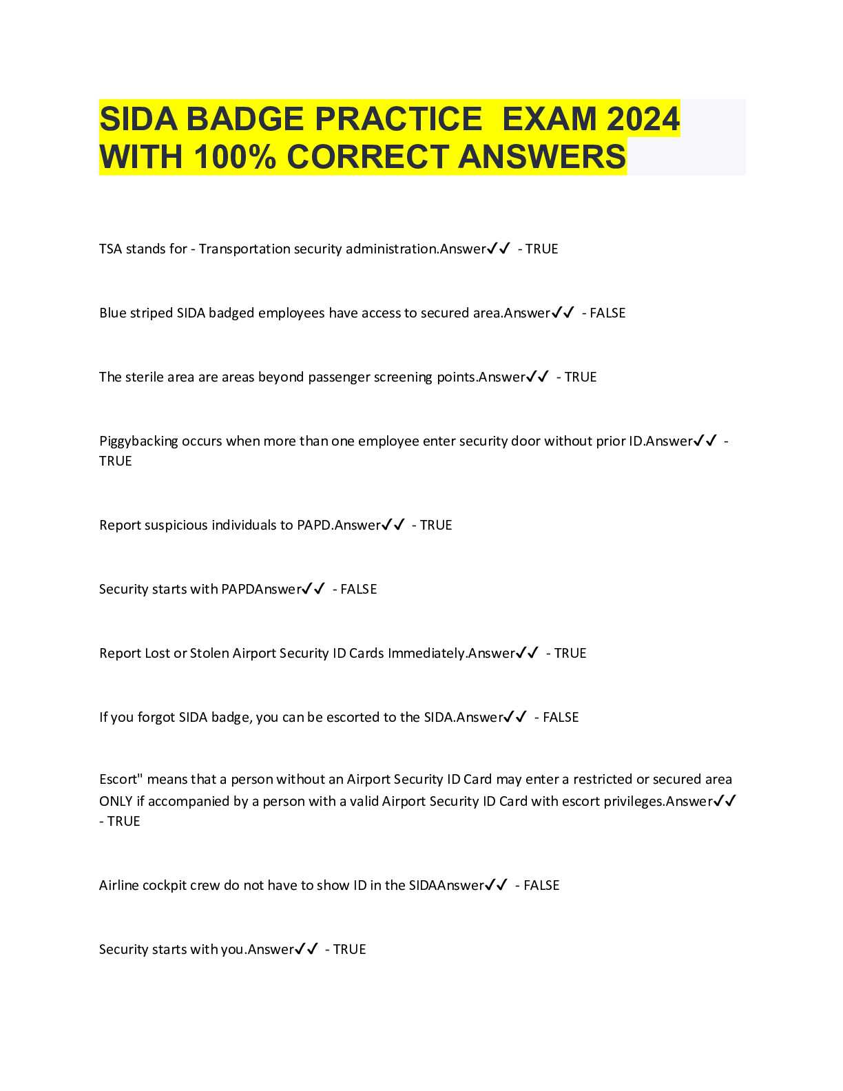 airport exam questions and answers