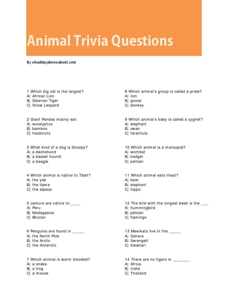 animal trivia questions with answers