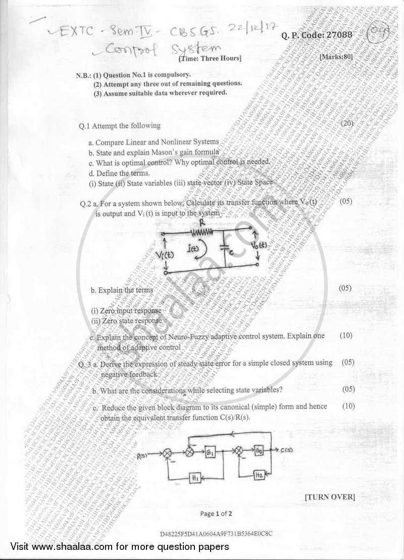 control systems exam questions and answers