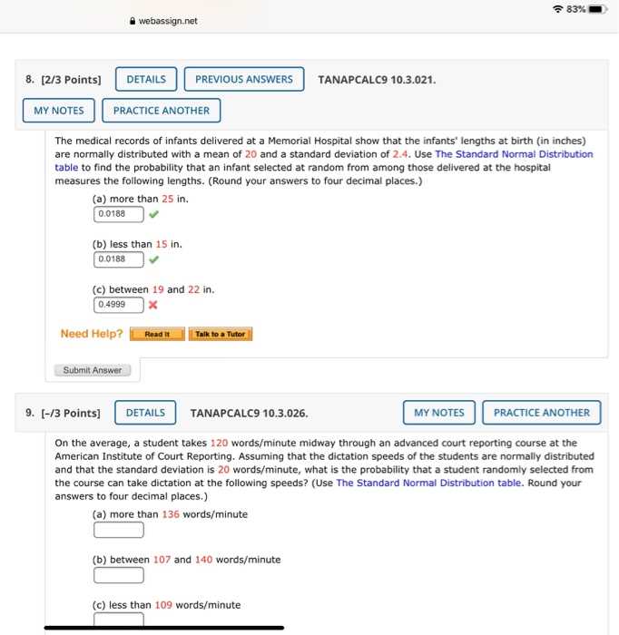 webassign statistics answers