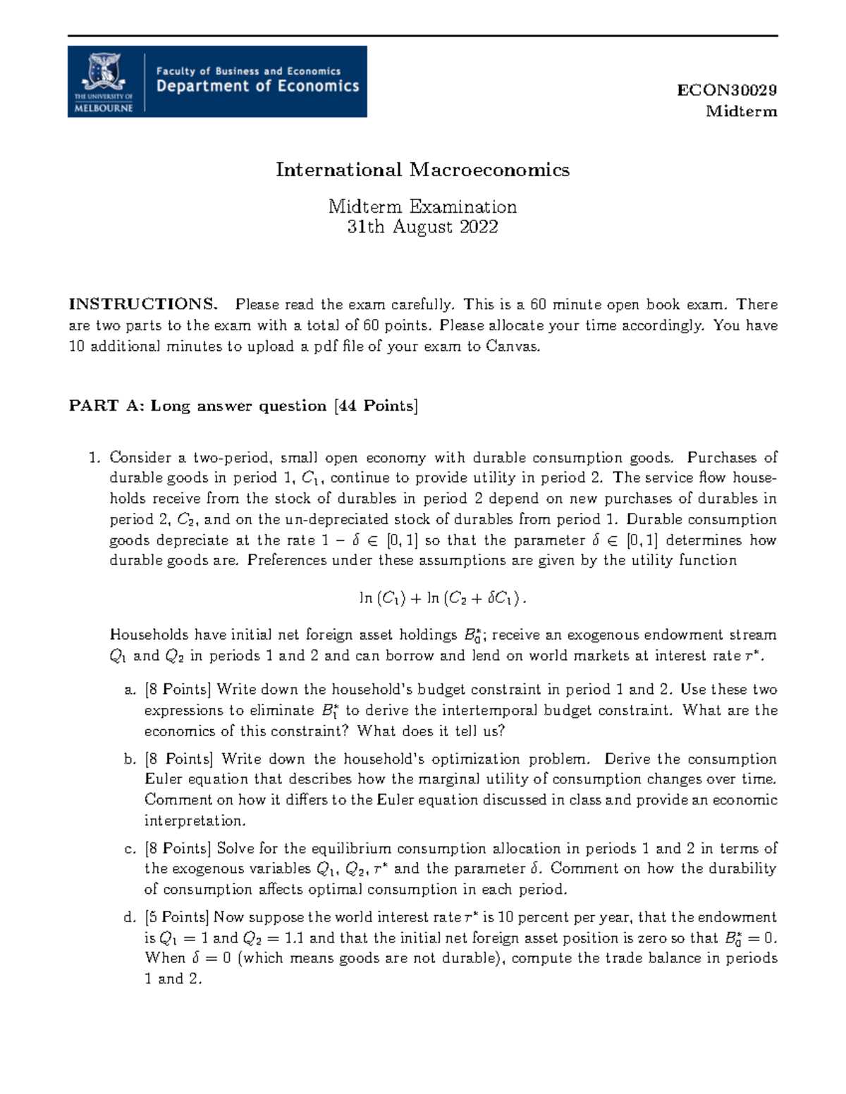 macroeconomics midterm exam answers