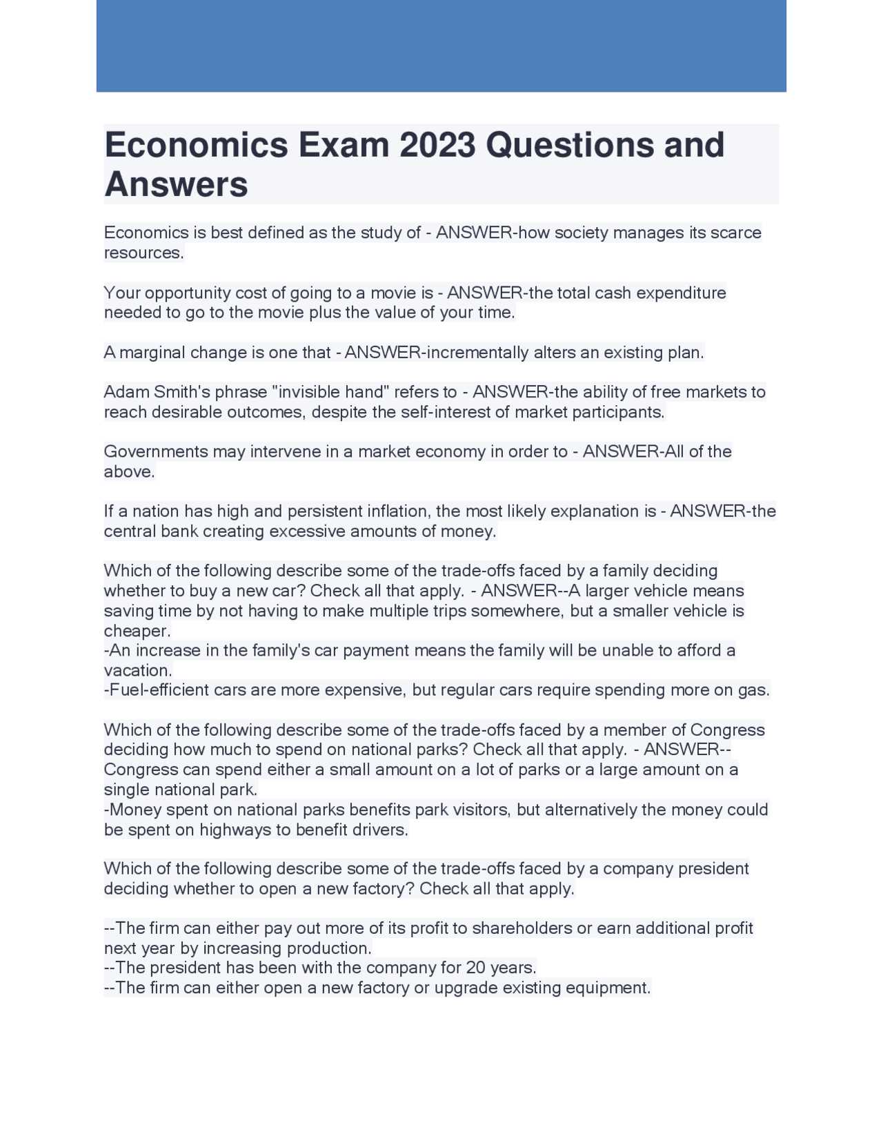 introduction to economics exam questions and answers