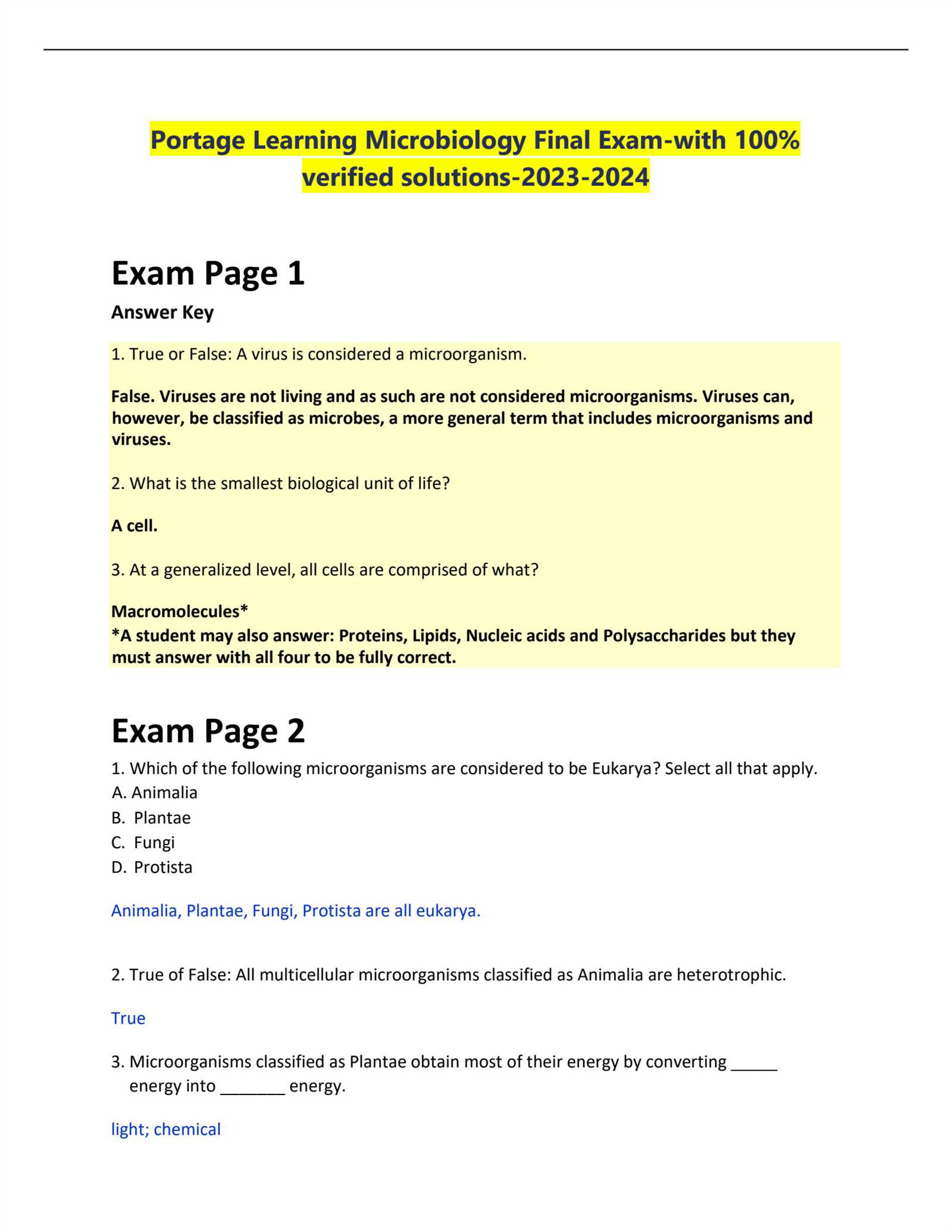 portage learning microbiology exam answers