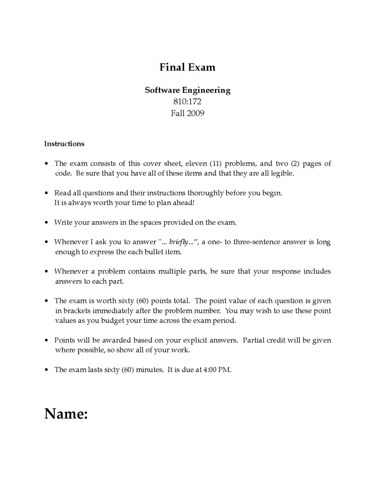 software engineering final exam questions and answers