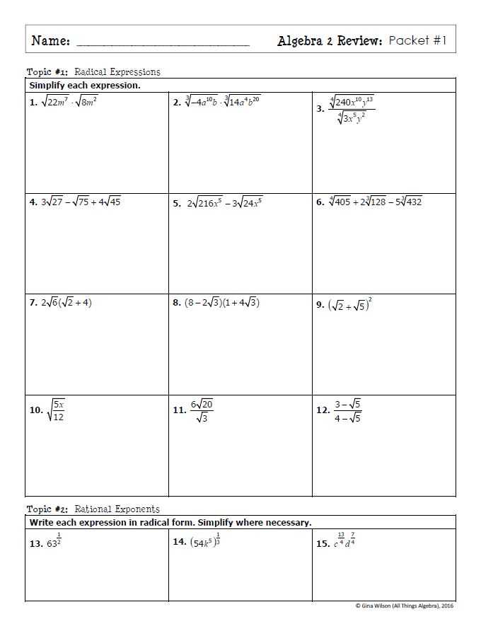 final exam review packet algebra 2 answer key