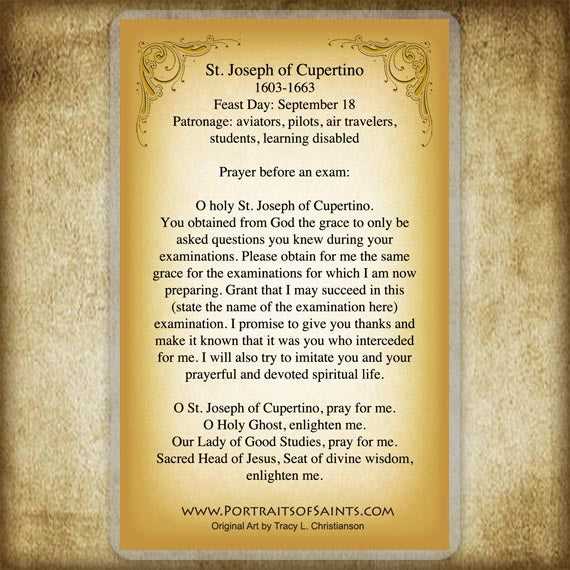 st joseph of cupertino exam prayer