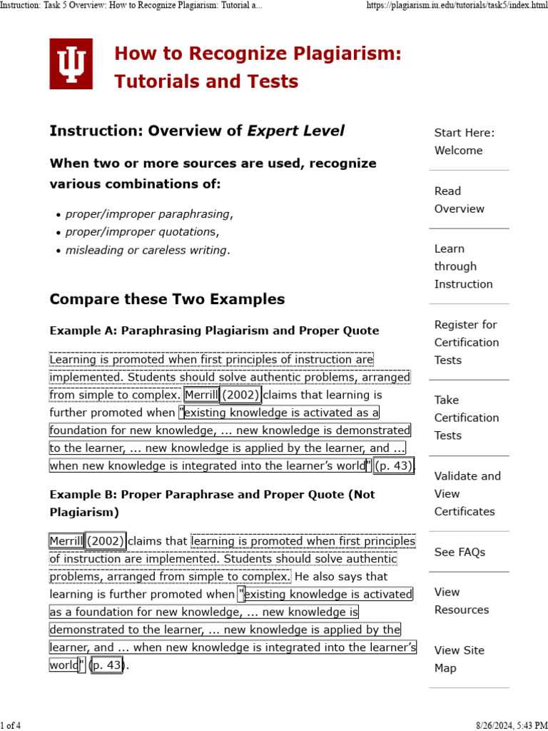 plagiarism test indiana answers