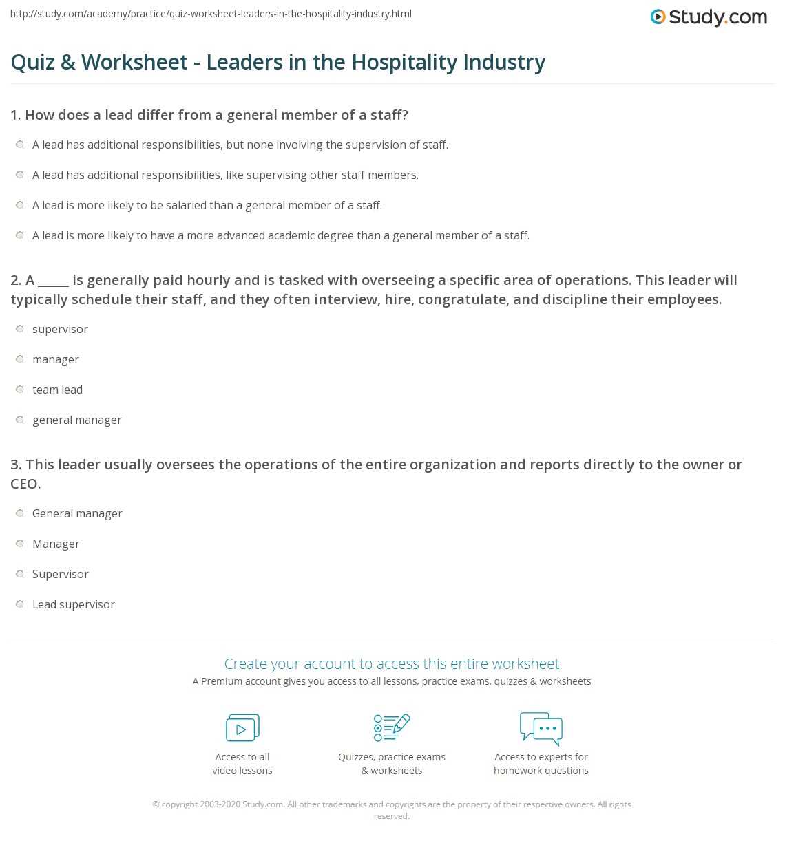 hospitality management entrance exam questions and answers