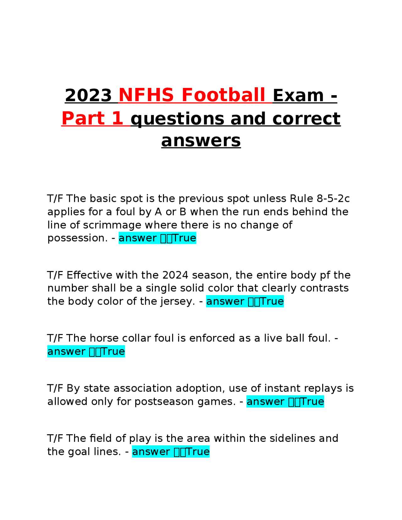 nfhs football exam answers 2025