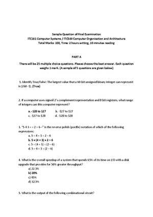 computer architecture final exam questions and answers