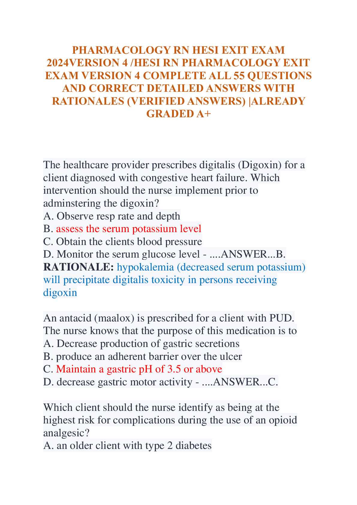 pharmacology hesi exam