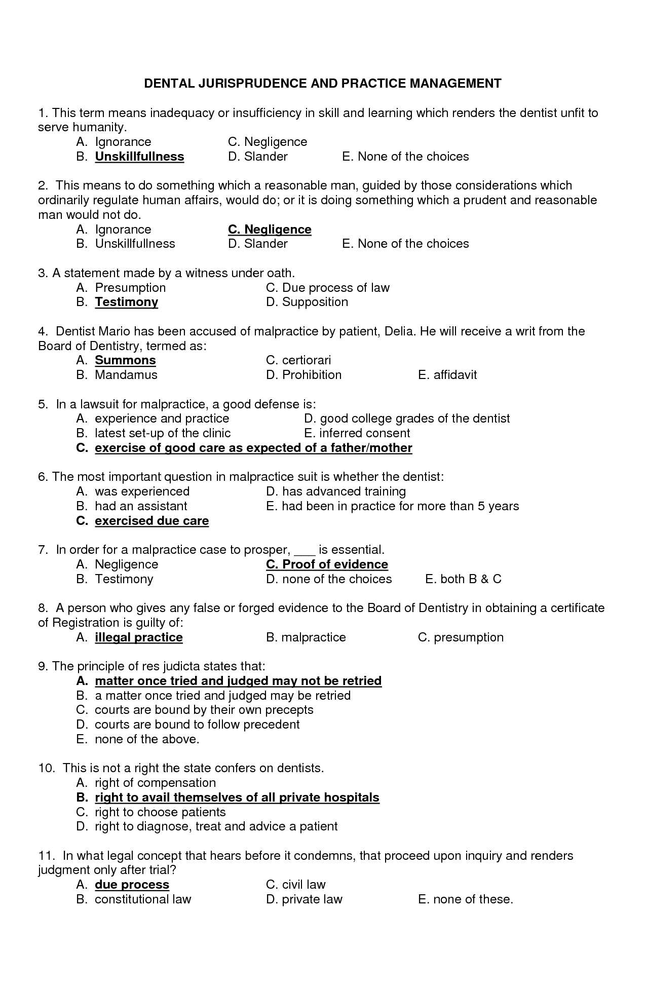 oklahoma medical jurisprudence exam answers