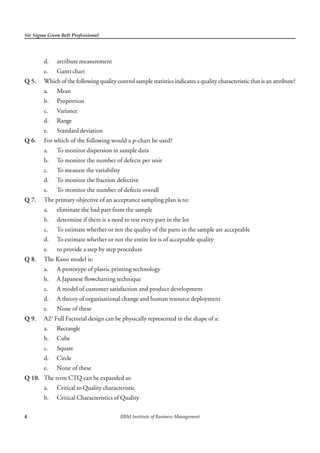 green belt six sigma exam questions and answers