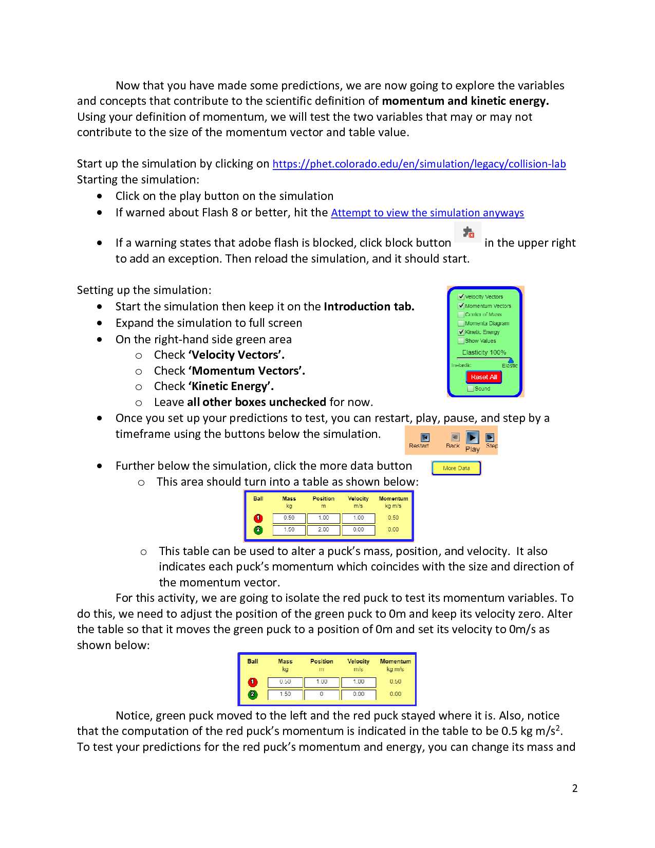 virtual collisions lab answers