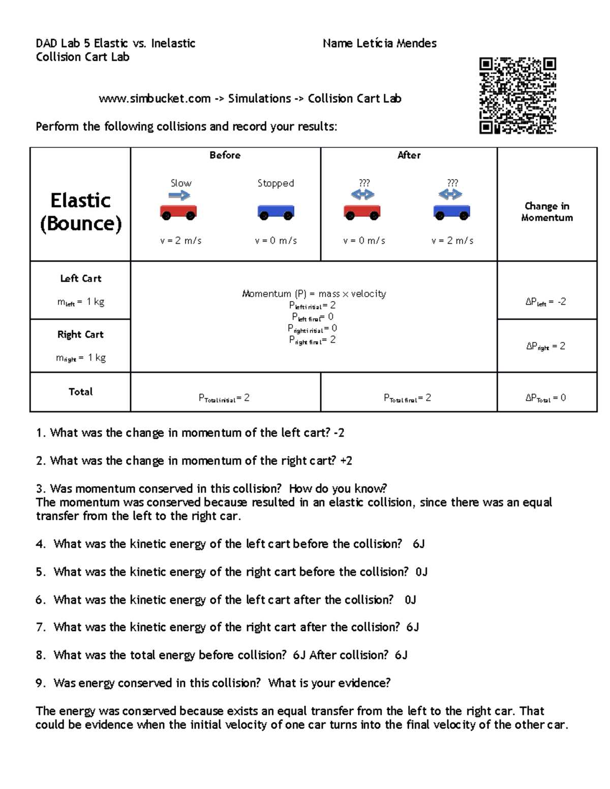 virtual collisions lab answers