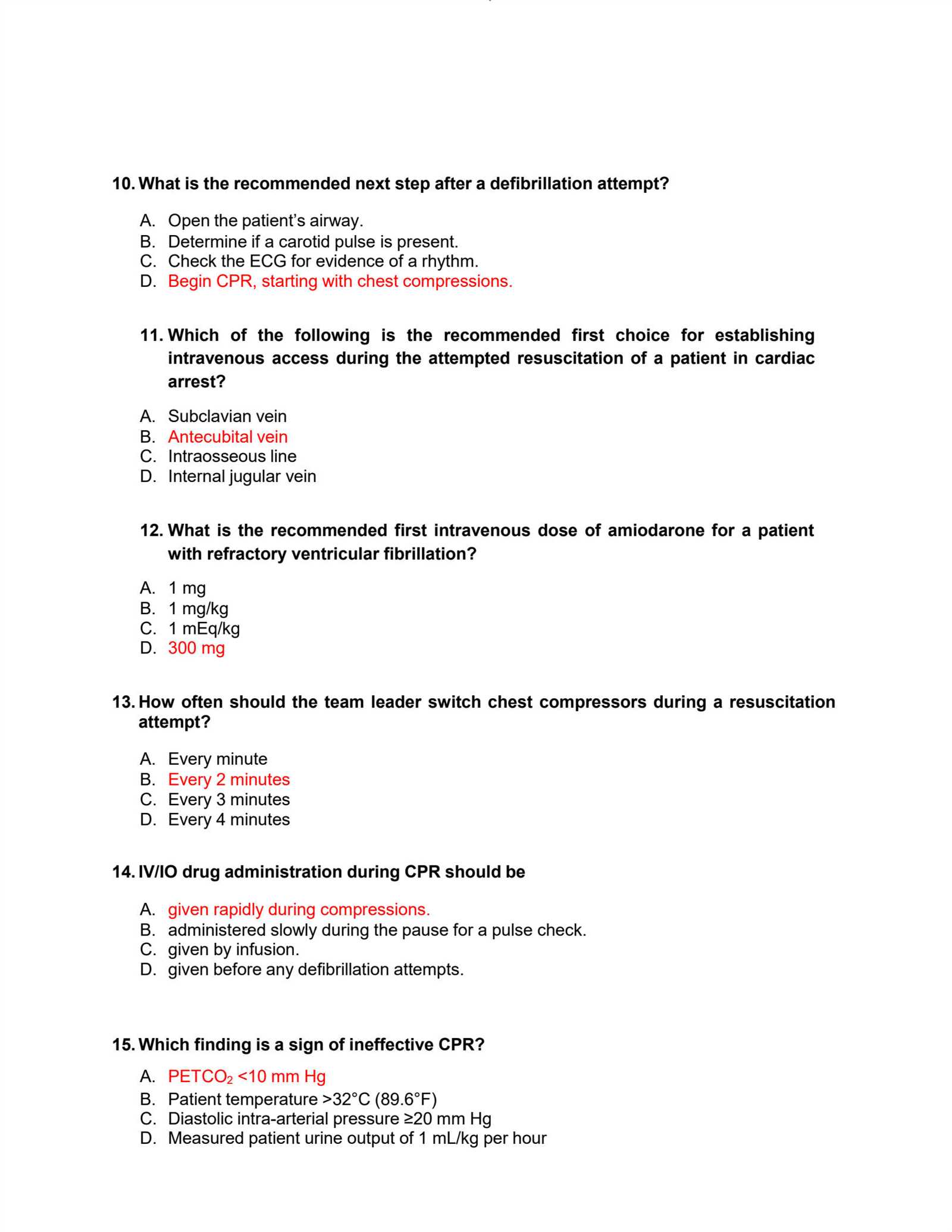 acls certification exam quiz answers