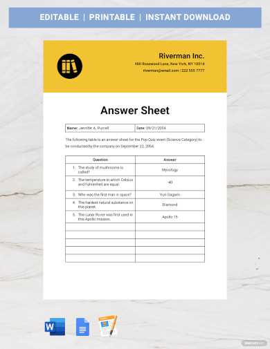 blank answer sheet template