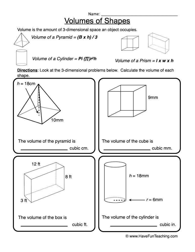 volume review worksheet answers