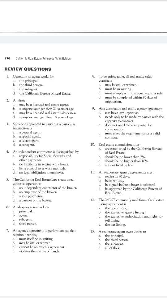 california real estate principles final exam questions and answers