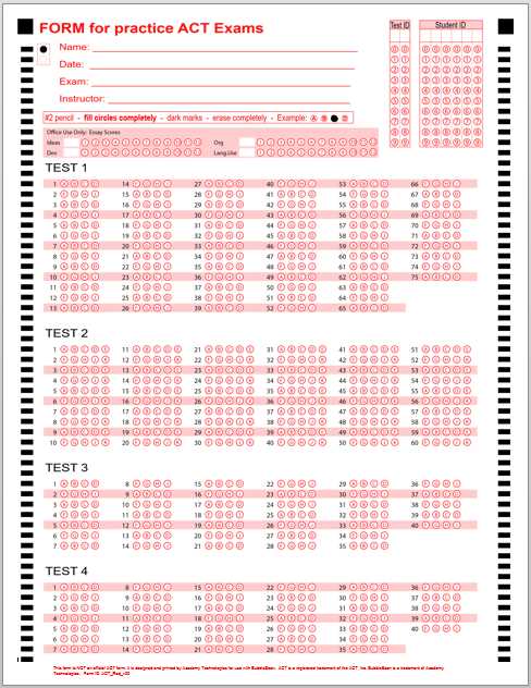 act sample answer sheet