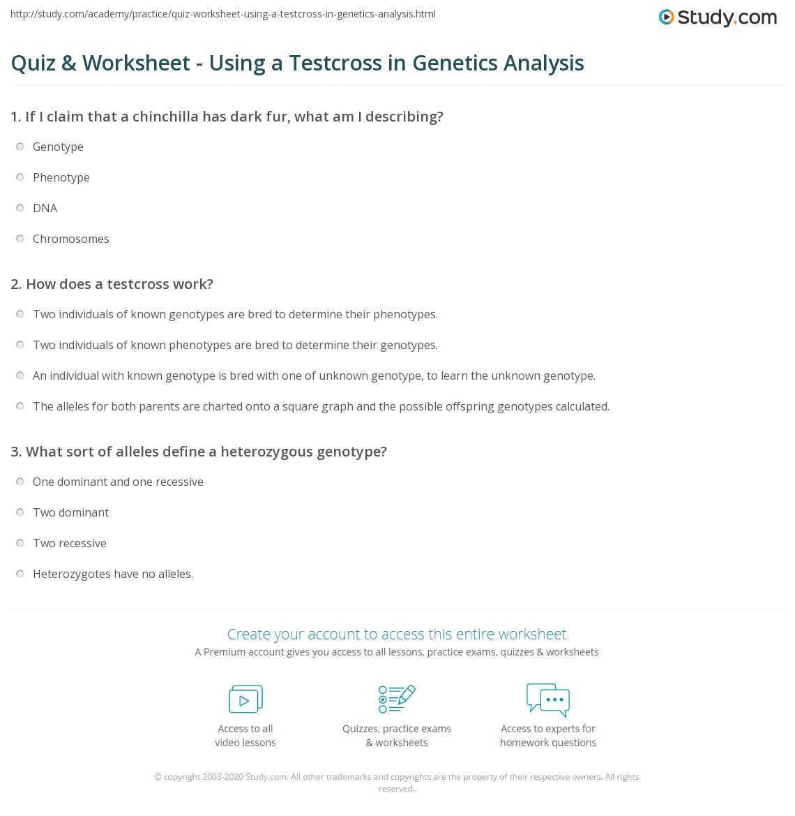 test cross worksheet answers