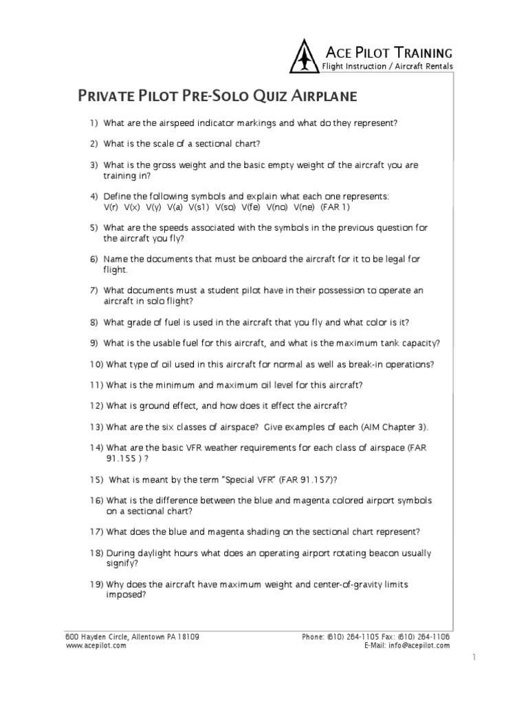 private pilot pre solo written exam answers