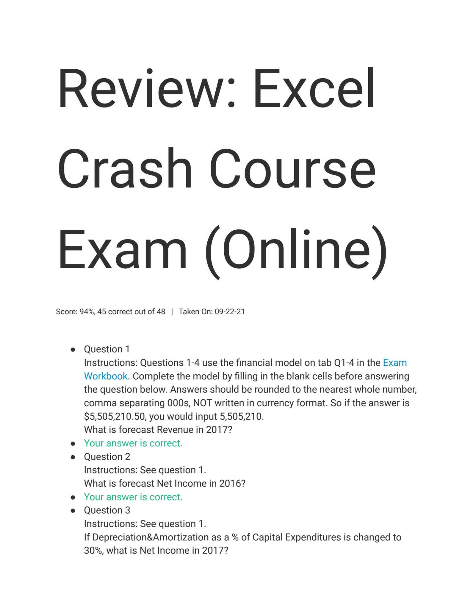 wall street prep excel crash course exam answers 2025