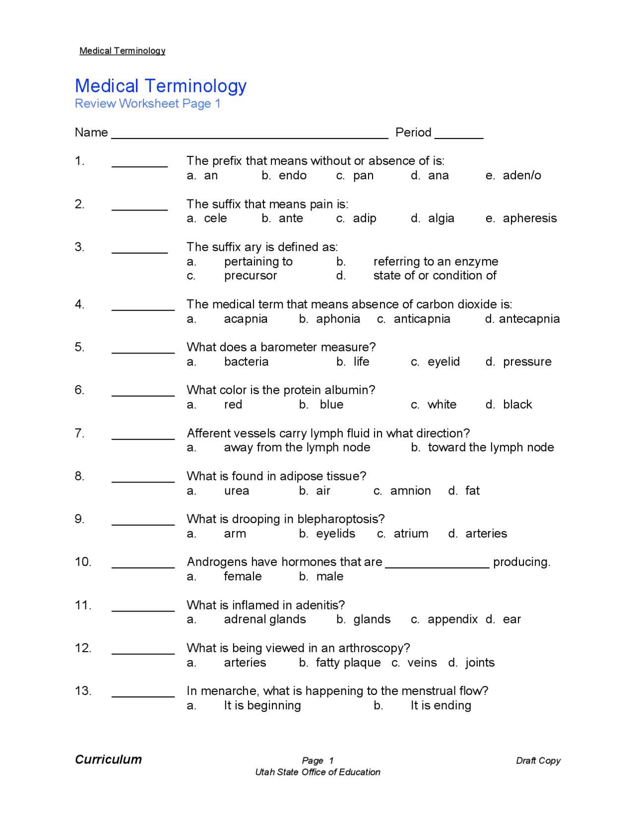 medical terminology chapter 14 answers