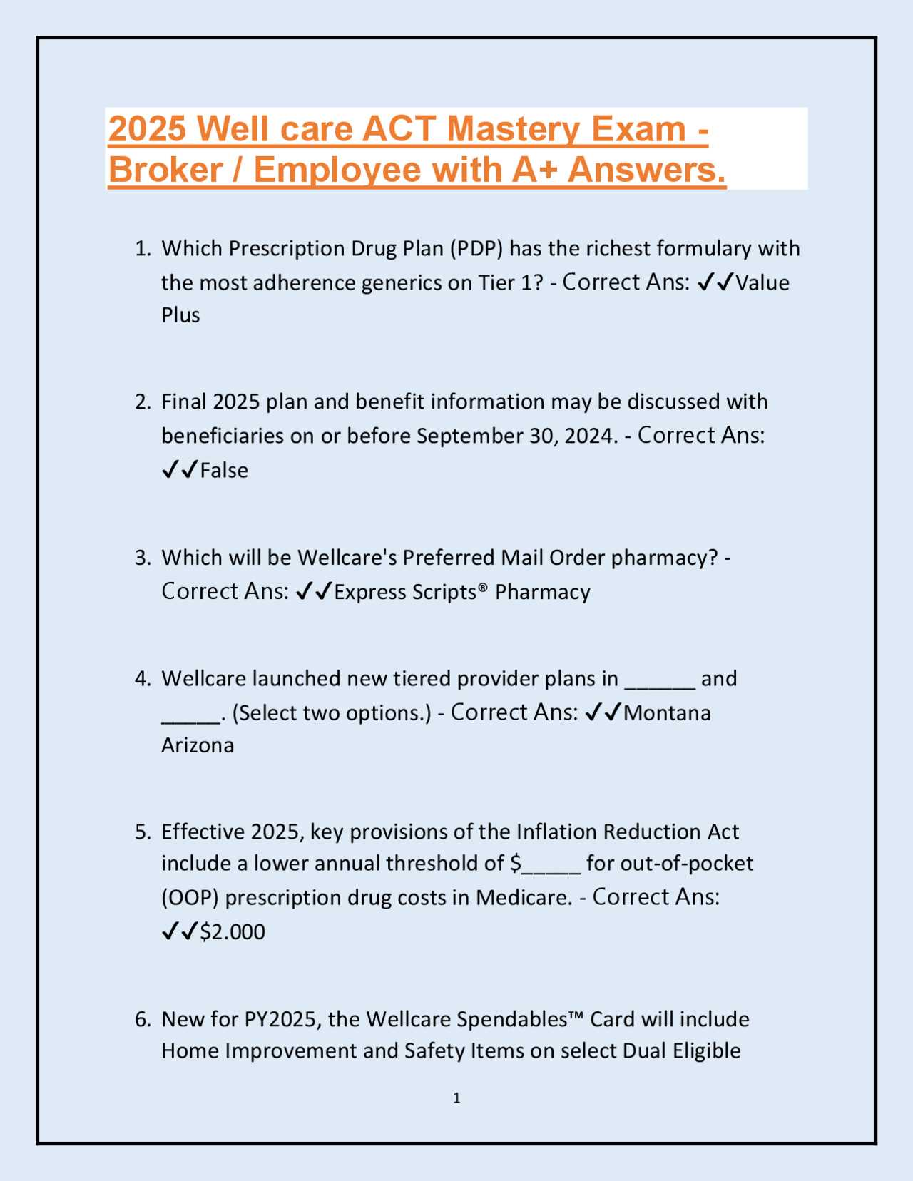 wellcare mastery exam answers 2025