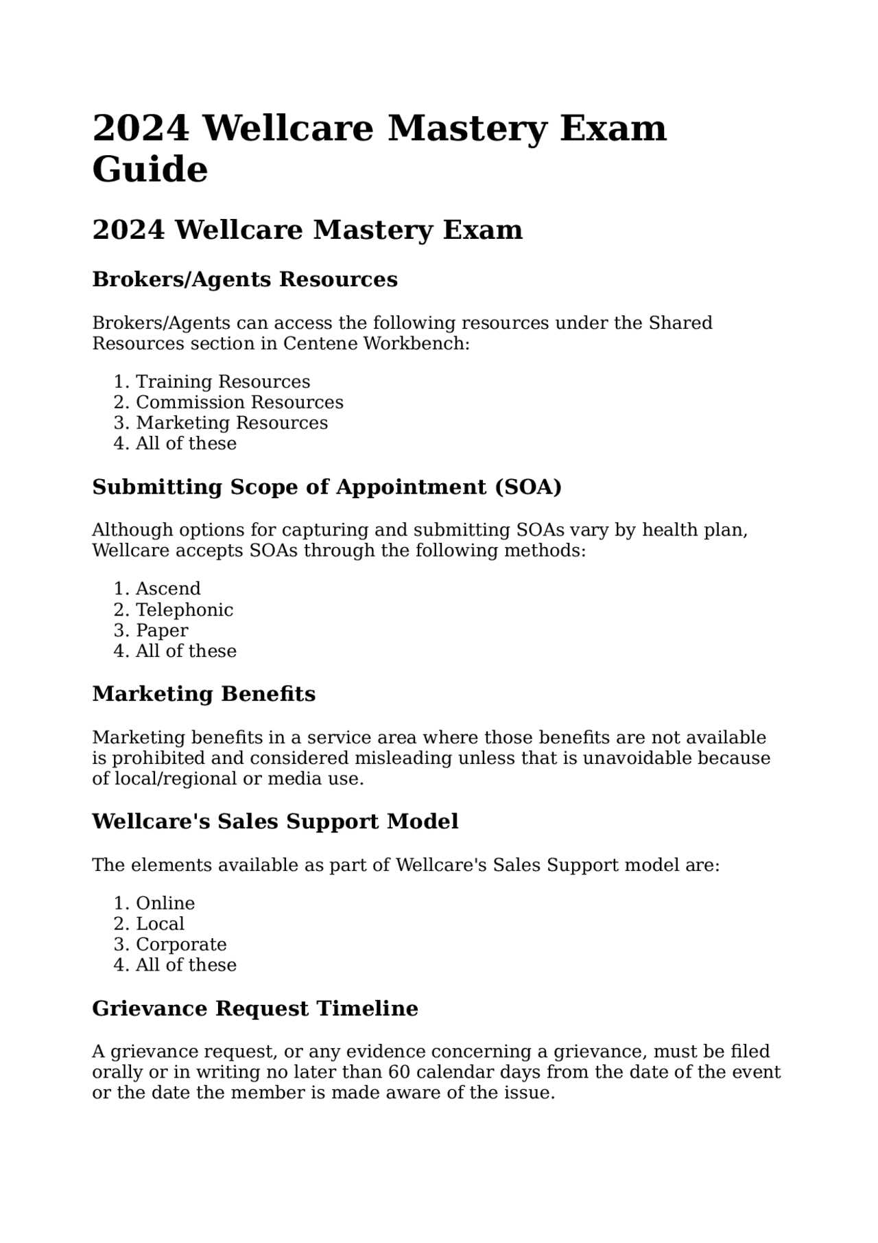 wellcare mastery exam answers 2025