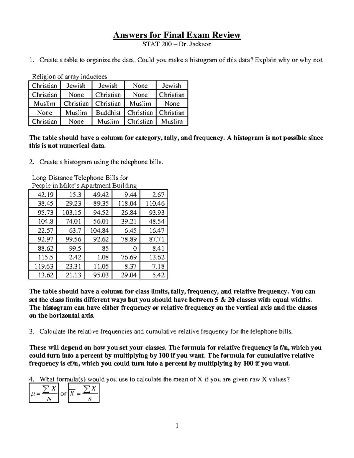 statistics final exam review with answers