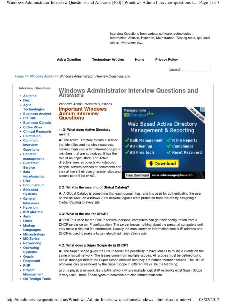 windows administrator interview questions and answers