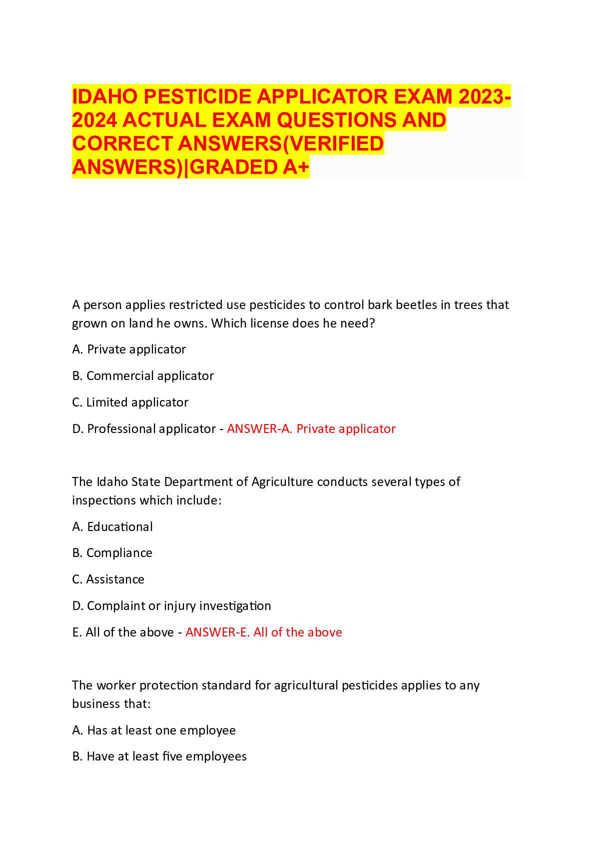 pesticide technician program exam answers