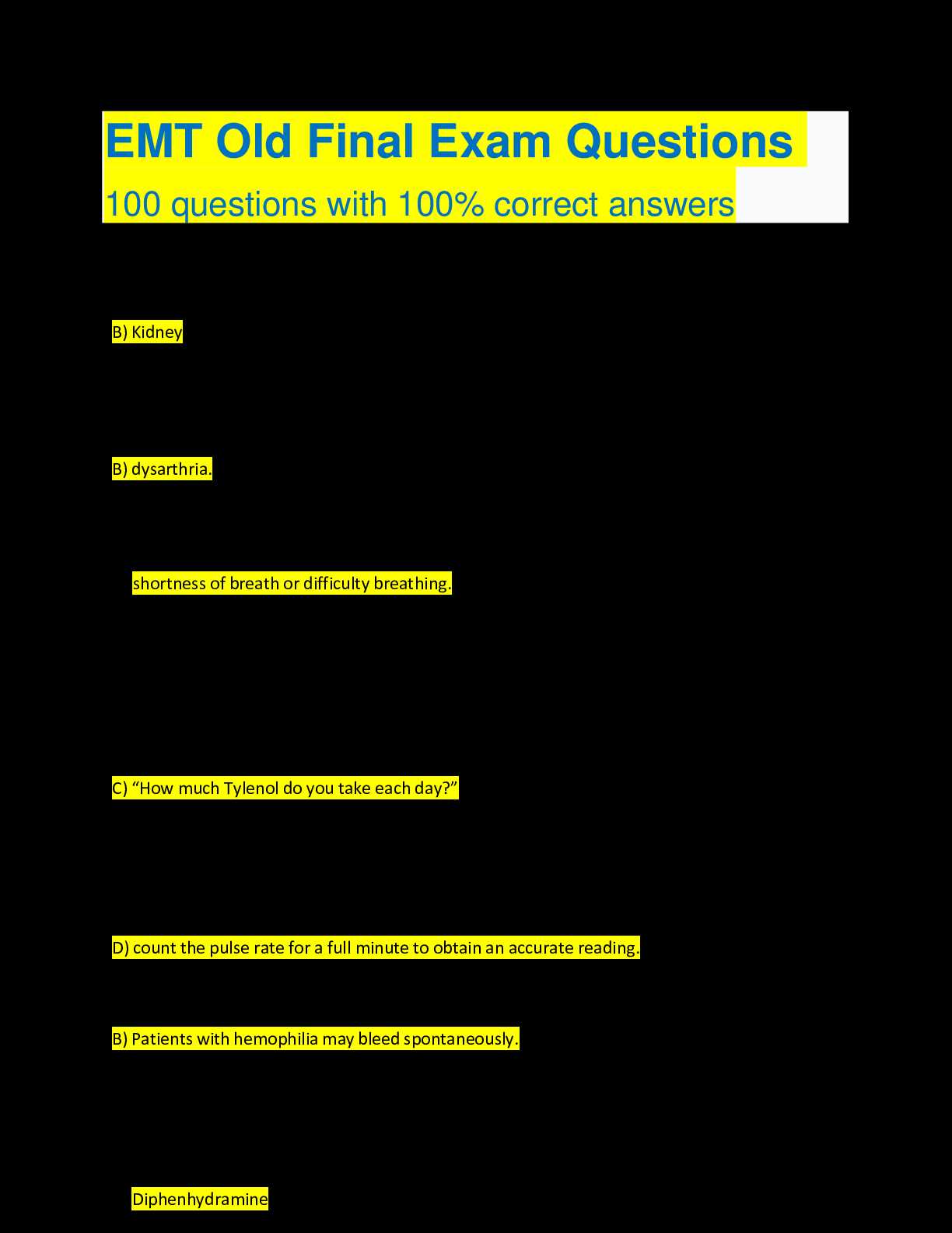 emt exam 1 answers